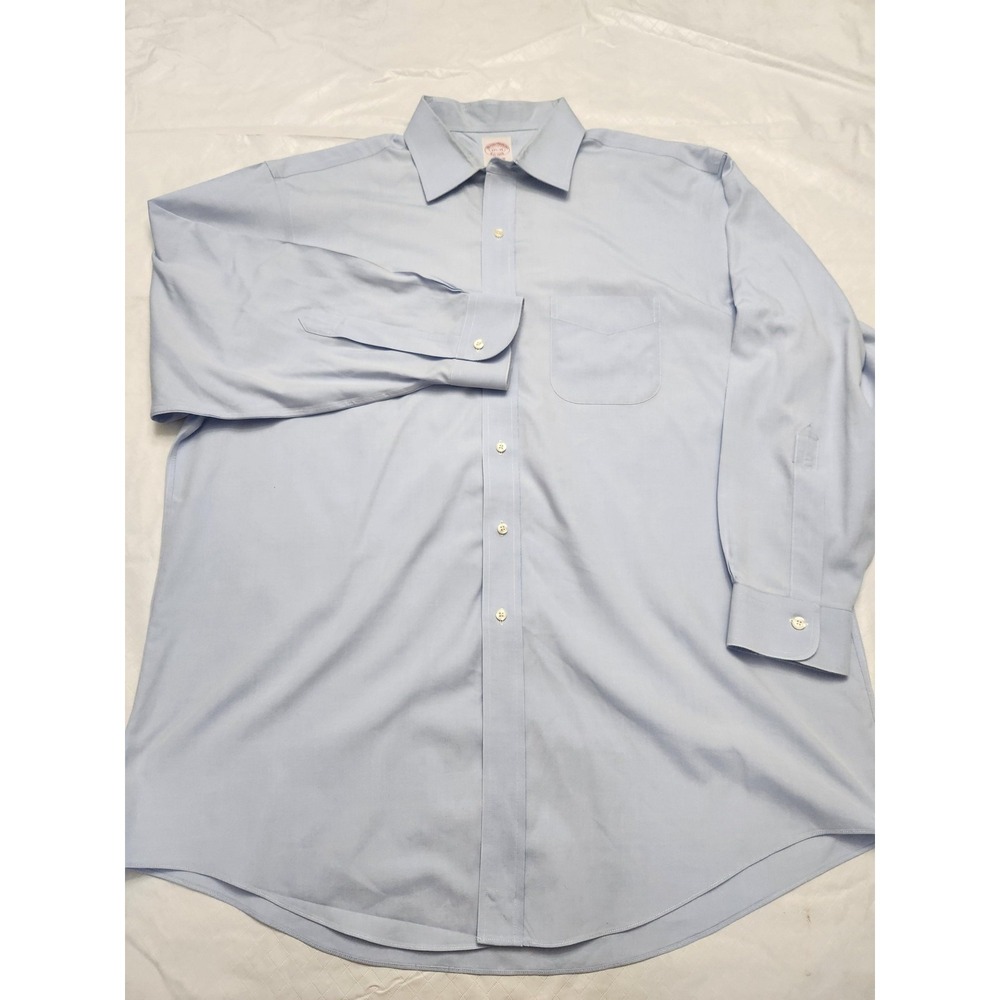 Brooks Brothers Dress Shirt Mens 17.5 32/33 Blue Madison Non Iron Classic Fit